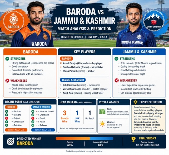 Expert analysis and prediction of the Baroda vs. Jammu & Kashmir match